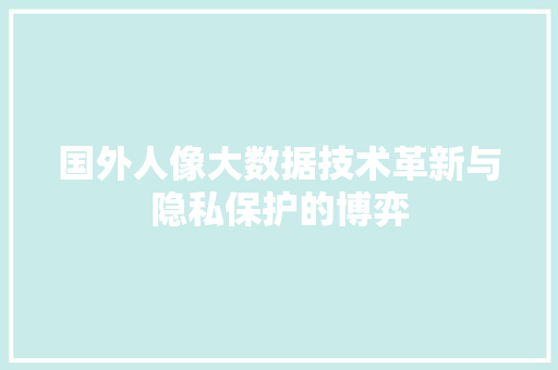 国外人像大数据技术革新与隐私保护的博弈 国外人像大数据技术革新与隐私保护的博弈