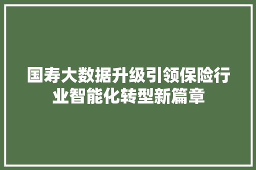 国寿大数据升级引领保险行业智能化转型新篇章
