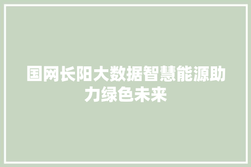 国网长阳大数据智慧能源助力绿色未来 国网长阳大数据智慧能源助力绿色未来