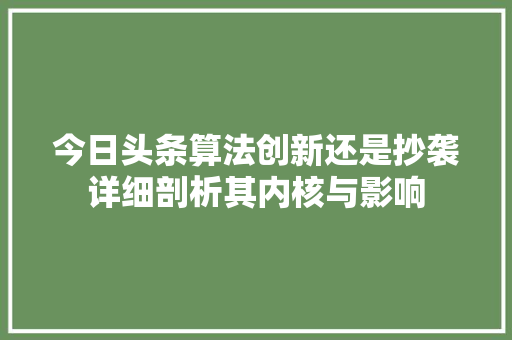 今日头条算法创新还是抄袭详细剖析其内核与影响