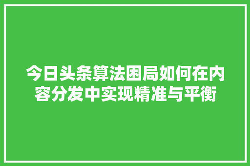 今日头条算法困局如何在内容分发中实现精准与平衡 电脑故障维修