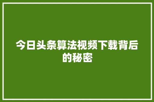 今日头条算法视频下载背后的秘密