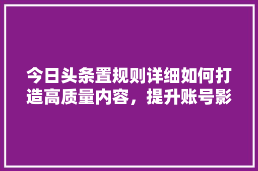 今日头条置规则详细如何打造高质量内容，提升账号影响力