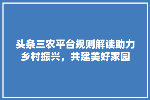 头条三农平台规则解读助力乡村振兴，共建美好家园 操作系统