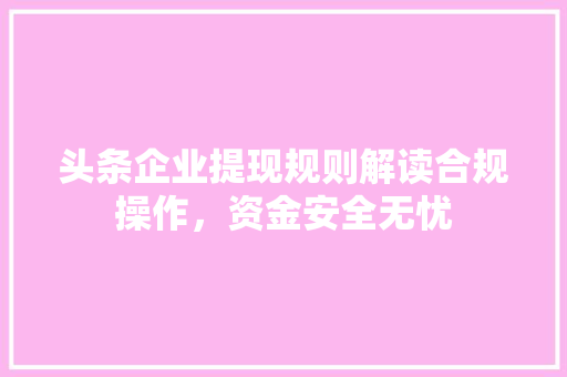 头条企业提现规则解读合规操作，资金安全无忧 网络技术