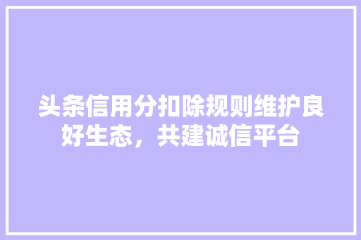 头条信用分扣除规则维护良好生态，共建诚信平台 电脑基础