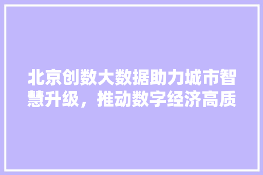 北京创数大数据助力城市智慧升级，推动数字经济高质量发展