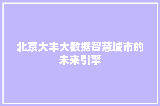 北京大丰大数据智慧城市的未来引擎