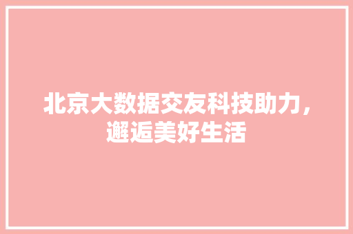 北京大数据交友科技助力，邂逅美好生活