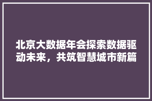 北京大数据年会探索数据驱动未来，共筑智慧城市新篇章