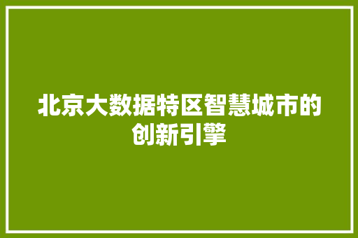北京大数据特区智慧城市的创新引擎