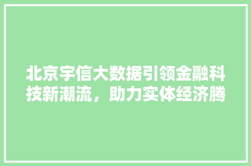 北京宇信大数据引领金融科技新潮流，助力实体经济腾飞