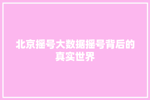 北京摇号大数据摇号背后的真实世界