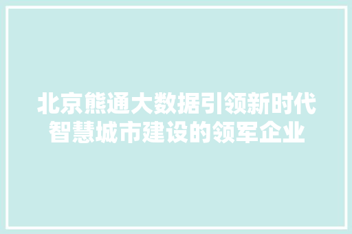 北京熊通大数据引领新时代智慧城市建设的领军企业