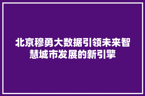北京穆勇大数据引领未来智慧城市发展的新引擎
