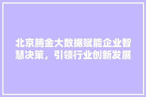 北京腾金大数据赋能企业智慧决策，引领行业创新发展