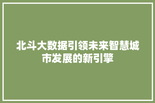 北斗大数据引领未来智慧城市发展的新引擎