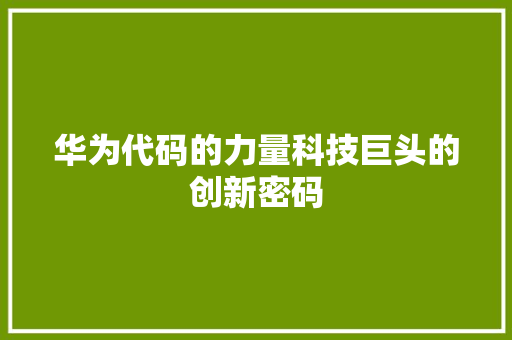 华为代码的力量科技巨头的创新密码