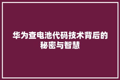 华为查电池代码技术背后的秘密与智慧