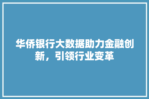 华侨银行大数据助力金融创新，引领行业变革