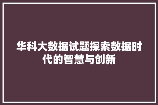 华科大数据试题探索数据时代的智慧与创新