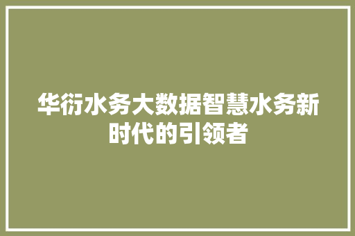 华衍水务大数据智慧水务新时代的引领者