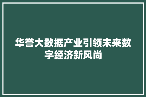 华誉大数据产业引领未来数字经济新风尚