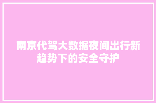 南京代驾大数据夜间出行新趋势下的安全守护