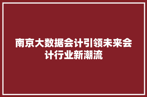 南京大数据会计引领未来会计行业新潮流