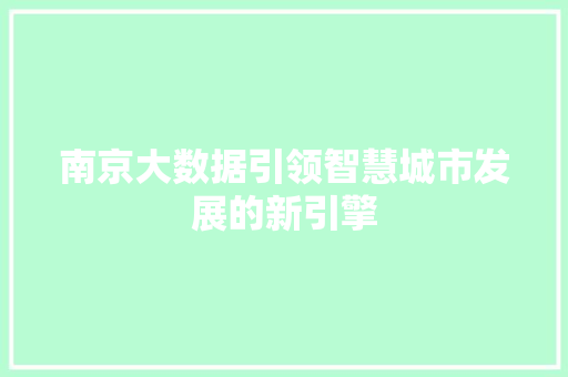 南京大数据引领智慧城市发展的新引擎