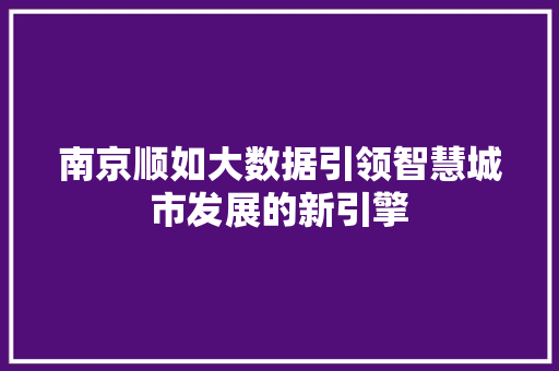 南京顺如大数据引领智慧城市发展的新引擎