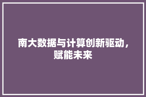 南大数据与计算创新驱动,赋能未来 南大数据与计算创新驱动,赋能未来