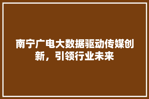 南宁广电大数据驱动传媒创新，引领行业未来