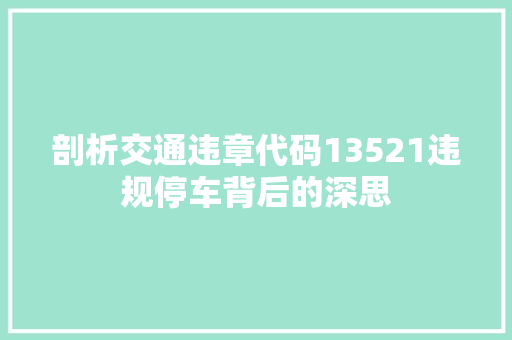 剖析交通违章代码13521违规停车背后的深思 电脑故障维修