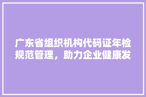 广东省组织机构代码证年检规范管理，助力企业健康发展
