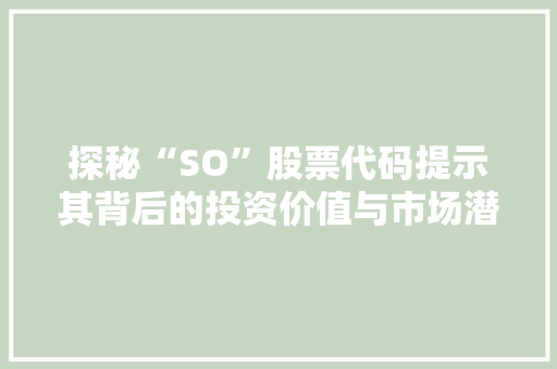 探秘“SO”股票代码提示其背后的投资价值与市场潜力