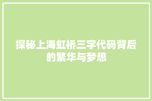 探秘上海虹桥三字代码背后的繁华与梦想