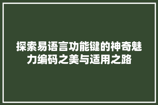 探索易语言功能键的神奇魅力编码之美与适用之路 编程语言