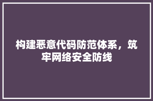 构建恶意代码防范体系，筑牢网络安全防线 电脑故障维修
