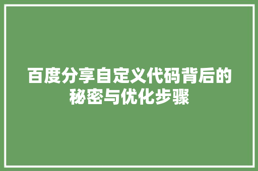 百度分享自定义代码背后的秘密与优化步骤 网络技术