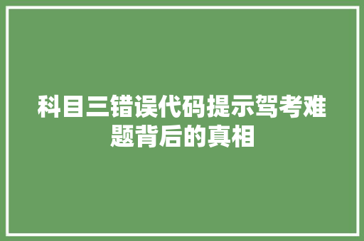 科目三错误代码提示驾考难题背后的真相 电脑基础