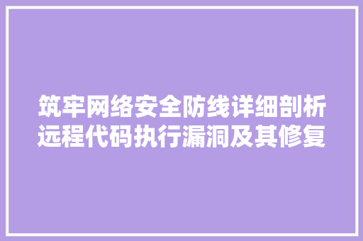 筑牢网络安全防线详细剖析远程代码执行漏洞及其修复步骤 网络技术