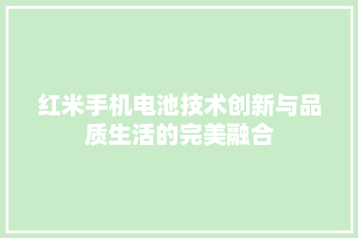 红米手机电池技术创新与品质生活的完美融合
