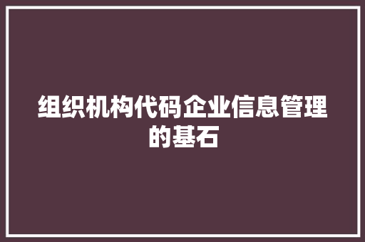 组织机构代码企业信息管理的基石 编程语言