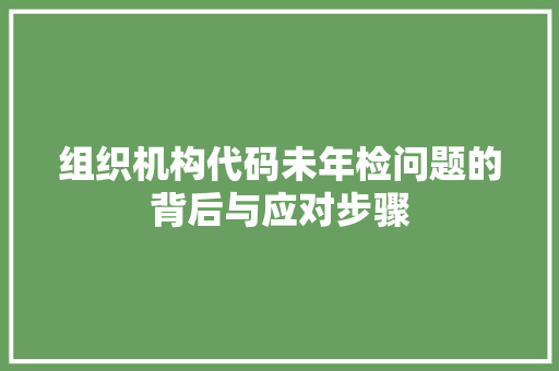 组织机构代码未年检问题的背后与应对步骤 网络技术