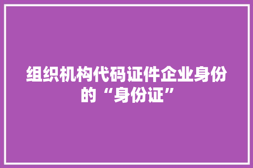 组织机构代码证件企业身份的“身份证” 电脑配置 组织机构代码证件企业身份的“身份证” 电脑配置