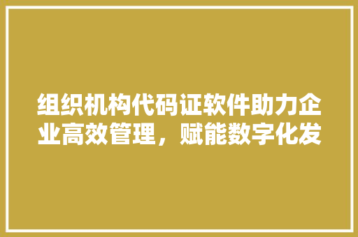 组织机构代码证软件助力企业高效管理，赋能数字化发展 电脑基础