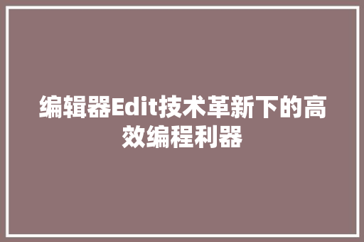 编辑器Edit技术革新下的高效编程利器 电脑基础