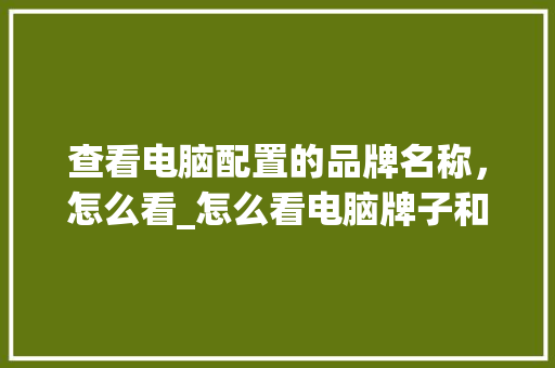 查看电脑配置的品牌名称，怎么看_怎么看电脑牌子和配置参数 电脑故障维修