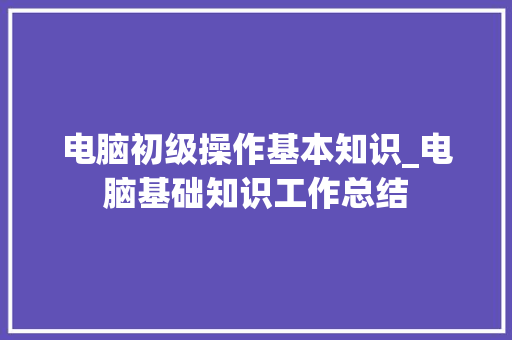 电脑初级操作基本知识_电脑基础知识工作总结